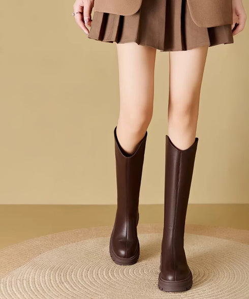 ロングブーツ 厚底ブーツレディース韓国風 膝下丈ブーツ バックジップジョッキーブーツ 履きやすい おしゃれ美脚脚長ブーツ カジュアル靴 チャンキーヒール 疲れない 84TONGT-013