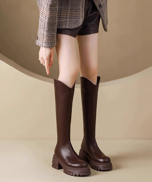 ロングブーツ 厚底ブーツレディース韓国風 膝下丈ブーツ バックジップジョッキーブーツ 履きやすい おしゃれ美脚脚長ブーツ カジュアル靴 チャンキーヒール 疲れない 84TONGT-013