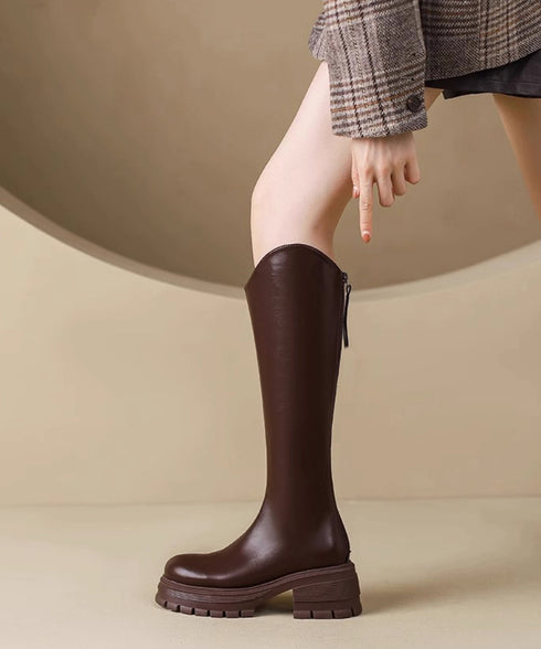 ロングブーツ 厚底ブーツレディース韓国風 膝下丈ブーツ バックジップジョッキーブーツ 履きやすい おしゃれ美脚脚長ブーツ カジュアル靴 チャンキーヒール 疲れない 84TONGT-013
