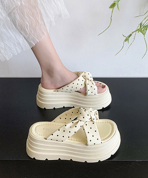 ドット柄リボン厚底サンダルレディース美脚 歩きやすい クロスリボンサンダル韓国風 リゾートサンダル おしゃれサマーサンダル 大人可愛いビーチサンダル 履きやすい 84TONGT-015