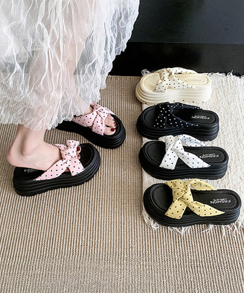 ドット柄リボン厚底サンダルレディース美脚 歩きやすい クロスリボンサンダル韓国風 リゾートサンダル おしゃれサマーサンダル 大人可愛いビーチサンダル 履きやすい 84TONGT-015