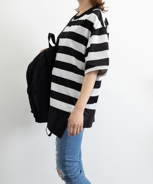 ビッグTシャツ ボーダー柄 ゆったり夏t レディース 大きいサイズ トップス 半袖プルオーバー ビッグシルエット ワイド 大人カットソー 体型カバーロングTシャツ 84WANJIA-006