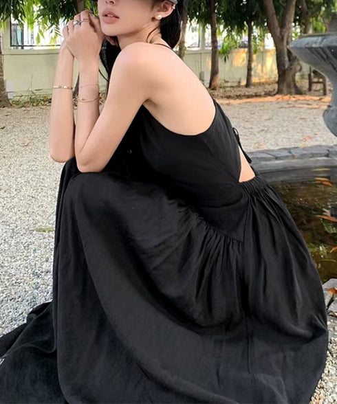 セクシーキャミワンピース ホルターネック リゾートワンピース レディース バックオープン ロングワンピ体型カバー Vネック タイダイ柄ワンピース ハイウエスト旅行 84WANJIA-007