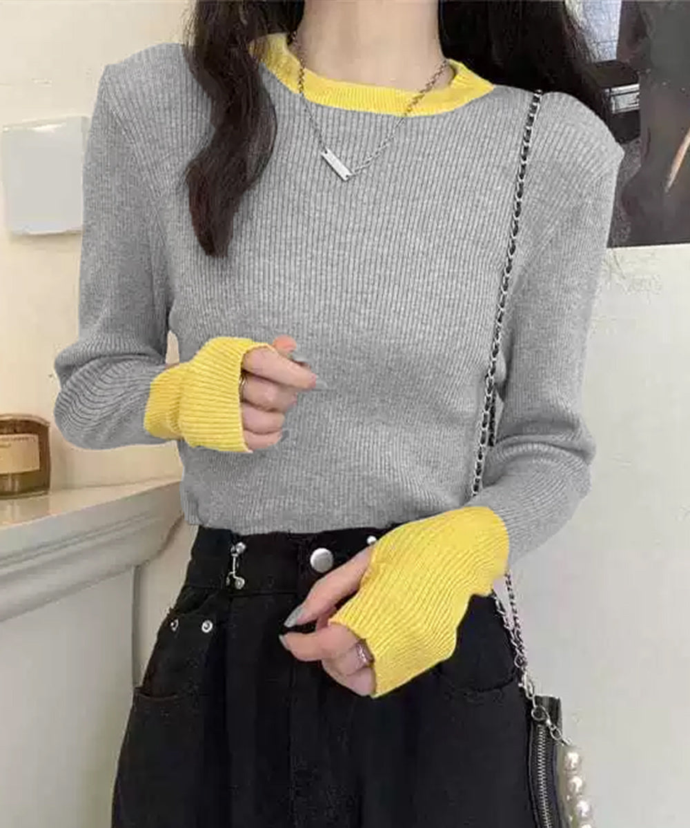 バイカラーニット 指穴ニットプルオーバー 詳細画像10