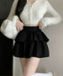 フリルティアードミニスカート ショート丈 フレアスカート レディース ハイウエストフェミニン インナパッツ付きスカート チラ見え防止 ウエストゴムAラインスカート 84WANJIA-014