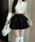 フリルティアードミニスカート ショート丈 フレアスカート レディース ハイウエストフェミニン インナパッツ付きスカート チラ見え防止 ウエストゴムAラインスカート 84WANJIA-014