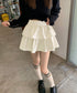 フリルティアードミニスカート ショート丈 フレアスカート レディース ハイウエストフェミニン インナパッツ付きスカート チラ見え防止 ウエストゴムAラインスカート 84WANJIA-014