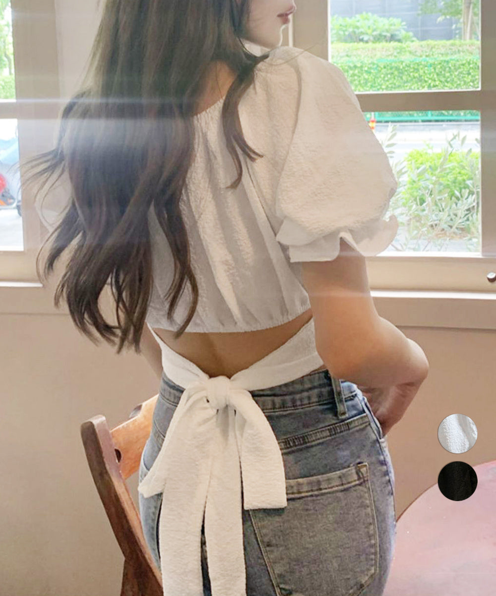 オフショルダーブラウス バックリボン夏服 詳細画像1