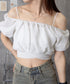 オフショルダーブラウス バックリボン夏服 レディース 韓国風 2WAY へそ出しトップス半袖 パフ袖ショート丈ブラウス きれいめ おしゃれ 肌見せデート服 着やせ 84WANJIA-015