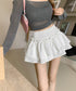ミニティアードスカート フリルスカート夏 レディース ハイウエストショート丈スカート インナーパンツ付き 美脚脚長ウエストシャーリング ミニスカート着やせ韓国風 84WANJIA-018