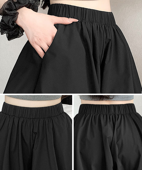 バルーンキュロット レディースショーパン ハイウエスト ランタンパンツ 薄手 カボチャパンツ お洒落 ボトムス 涼しい かわいい 無地短パン 着やせ ウエストゴム 84WANJIA-019