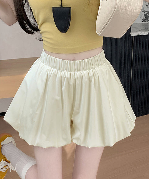 バルーンキュロット レディースショーパン ハイウエスト ランタンパンツ 薄手 カボチャパンツ お洒落 ボトムス 涼しい かわいい 無地短パン 着やせ ウエストゴム 84WANJIA-019