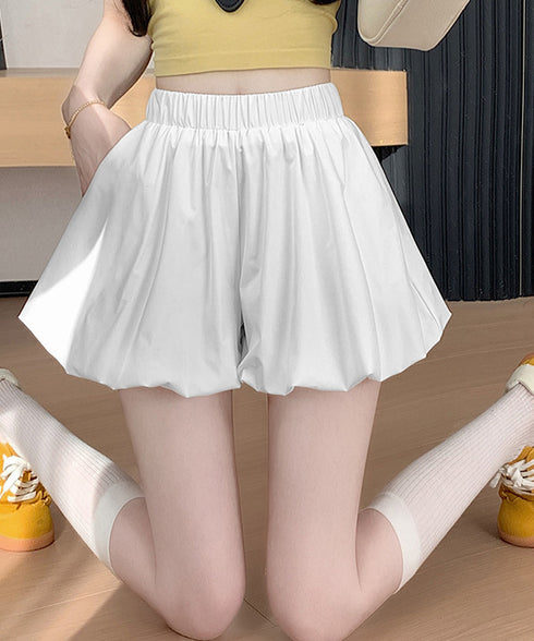 バルーンキュロット レディースショーパン ハイウエスト ランタンパンツ 薄手 カボチャパンツ お洒落 ボトムス 涼しい かわいい 無地短パン 着やせ ウエストゴム 84WANJIA-019