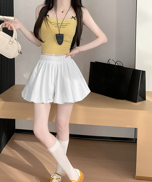 バルーンキュロット レディースショーパン ハイウエスト ランタンパンツ 薄手 カボチャパンツ お洒落 ボトムス 涼しい かわいい 無地短パン 着やせ ウエストゴム 84WANJIA-019