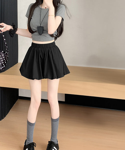 バルーンキュロット レディースショーパン ハイウエスト ランタンパンツ 薄手 カボチャパンツ お洒落 ボトムス 涼しい かわいい 無地短パン 着やせ ウエストゴム 84WANJIA-019