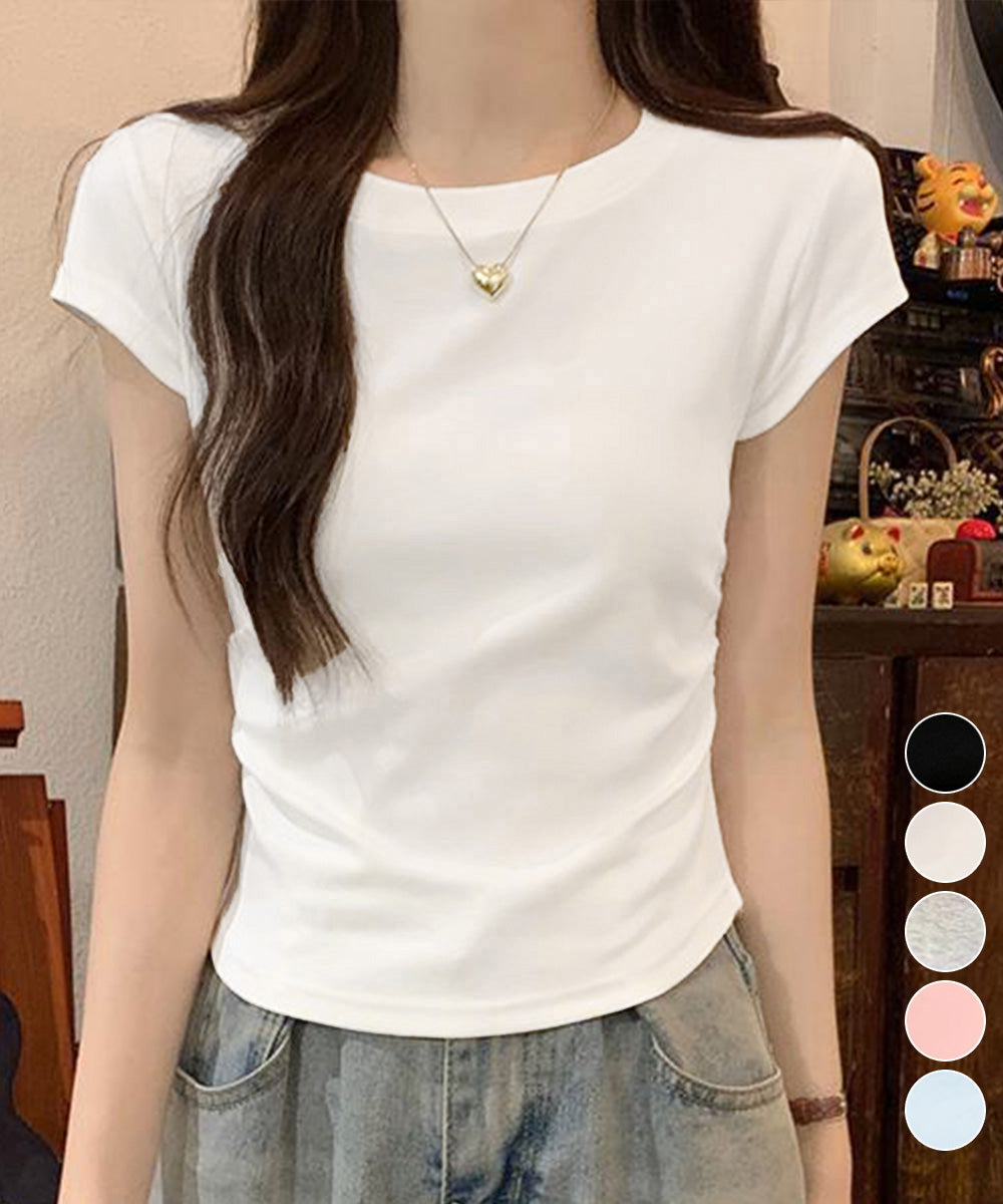 サイドギャザーtシャツ 半袖トップス夏服 詳細画像1
