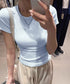 サイドギャザーtシャツ 半袖トップス夏服 ラウンドネックちびTシャツ レディース 無地タイトtシャツ 韓国風シンプル 着やせ細見えTシャツ サイドタックカットソー 84WANJIA-021