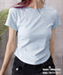 サイドギャザーtシャツ 半袖トップス夏服 ラウンドネックちびTシャツ レディース 無地タイトtシャツ 韓国風シンプル 着やせ細見えTシャツ サイドタックカットソー 84WANJIA-021