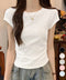 サイドギャザーtシャツ 半袖トップス夏服 ラウンドネックちびTシャツ レディース 無地タイトtシャツ 韓国風シンプル 着やせ細見えTシャツ サイドタックカットソー 84WANJIA-021