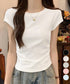 サイドギャザーtシャツ 半袖トップス夏服 ラウンドネックちびTシャツ レディース 無地タイトtシャツ 韓国風シンプル 着やせ細見えTシャツ サイドタックカットソー 84WANJIA-021