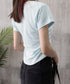 サイドギャザーtシャツ 半袖トップス夏服 ラウンドネックちびTシャツ レディース 無地タイトtシャツ 韓国風シンプル 着やせ細見えTシャツ サイドタックカットソー 84WANJIA-021