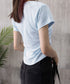 サイドギャザーtシャツ 半袖トップス夏服 ラウンドネックちびTシャツ レディース 無地タイトtシャツ 韓国風シンプル 着やせ細見えTシャツ サイドタックカットソー 84WANJIA-021