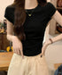 サイドギャザーtシャツ 半袖トップス夏服 ラウンドネックちびTシャツ レディース 無地タイトtシャツ 韓国風シンプル 着やせ細見えTシャツ サイドタックカットソー 84WANJIA-021