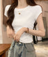 サイドギャザーtシャツ 半袖トップス夏服 ラウンドネックちびTシャツ レディース 無地タイトtシャツ 韓国風シンプル 着やせ細見えTシャツ サイドタックカットソー 84WANJIA-021