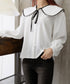ビッグ襟ブラウス リボンタイブラウス長袖 レディース バイカラーシャツブラウス フレンチガーリー 大きめ襟トップス ゆったり韓国ファッション 着やせ 体型カバー 84WANJIA-022