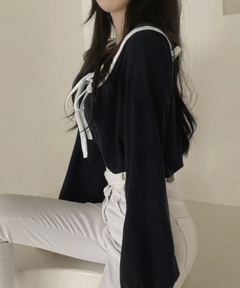 ビッグ襟ブラウス リボンタイブラウス長袖 レディース バイカラーシャツブラウス フレンチガーリー 大きめ襟トップス ゆったり韓国ファッション 着やせ 体型カバー 84WANJIA-022