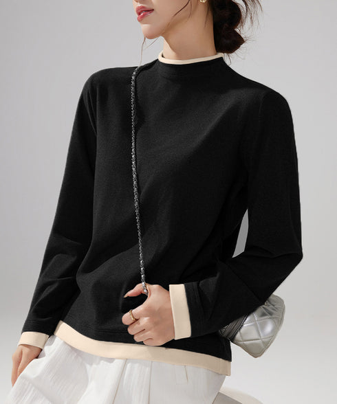 ハイネックトップス レイヤード風 長袖T レディース 重ね着風Tシャツ タートルネックブルオーバー 大人カジュアルカットソー 秋冬 暖かい配色インナートップス防寒 84WANJIA-027