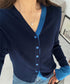 バイカラーニットカーディガンレイヤード風 レディース Vネック 配色ニットトップス 長袖 前開きニット カジュアルきれいめ 羽織り おしゃれ 重ね着風ニット韓国風 84WANJIA-028