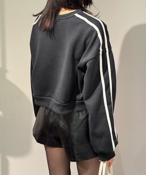 裏起毛スウェットレディーストレーナー秋冬 袖ラインスウェット ゆったり ショート丈プルオーバー おしゃれ 暖かい 体型カバー 大人カジュアル 厚手スポーツトップス 84WANJIA-030