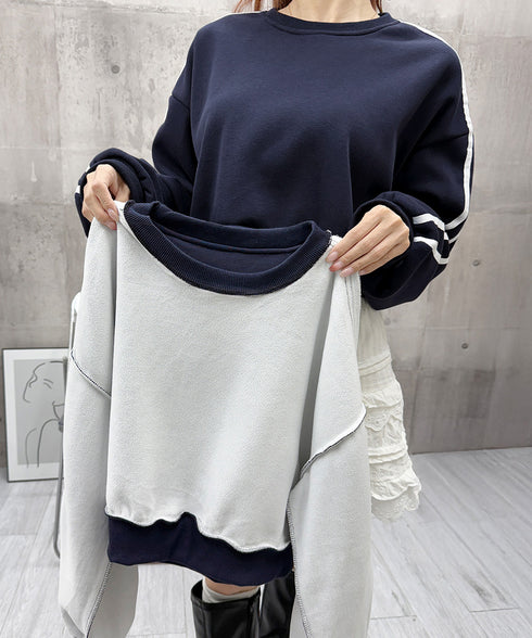 裏起毛スウェットレディーストレーナー秋冬 袖ラインスウェット ゆったり ショート丈プルオーバー おしゃれ 暖かい 体型カバー 大人カジュアル 厚手スポーツトップス 84WANJIA-030