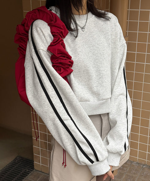 裏起毛スウェットレディーストレーナー秋冬 袖ラインスウェット ゆったり ショート丈プルオーバー おしゃれ 暖かい 体型カバー 大人カジュアル 厚手スポーツトップス 84WANJIA-030