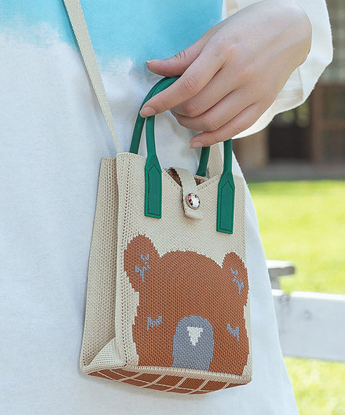 ミニショルダーバッグ 可愛いスマホポーチ アートデザインミニニットトート 全機種対応携帯ポシェット アニマル柄斜め掛けバッグ コンパクト手提げバッグ カラフル軽量 84WYZZ-001