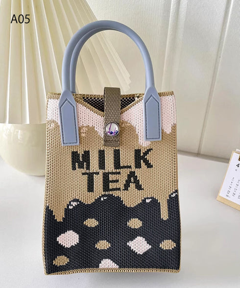 ミニショルダーバッグ 可愛いスマホポーチ アートデザインミニニットトート 全機種対応携帯ポシェット アニマル柄斜め掛けバッグ コンパクト手提げバッグ カラフル軽量 84WYZZ-001