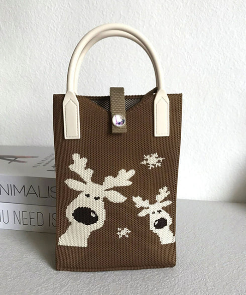 ミニショルダーバッグ 可愛いスマホポーチ アートデザインミニニットトート 全機種対応携帯ポシェット アニマル柄斜め掛けバッグ コンパクト手提げバッグ カラフル軽量 84WYZZ-001