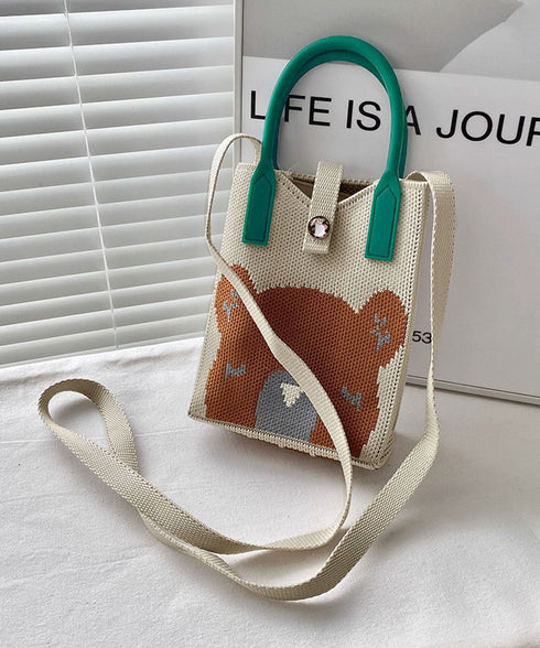 ミニショルダーバッグ 可愛いスマホポーチ アートデザインミニニットトート 全機種対応携帯ポシェット アニマル柄斜め掛けバッグ コンパクト手提げバッグ カラフル軽量 84WYZZ-001