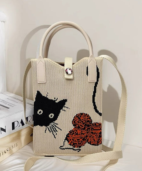 ミニショルダーバッグ 可愛いスマホポーチ アートデザインミニニットトート 全機種対応携帯ポシェット アニマル柄斜め掛けバッグ コンパクト手提げバッグ カラフル軽量 84WYZZ-001