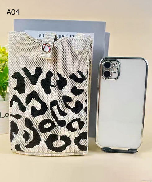 ミニショルダーバッグ 可愛いスマホポーチ アートデザインミニニットトート 全機種対応携帯ポシェット アニマル柄斜め掛けバッグ コンパクト手提げバッグ カラフル軽量 84WYZZ-001