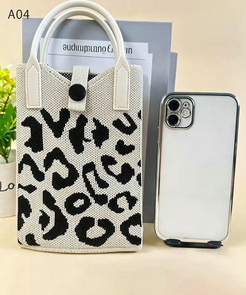 ミニショルダーバッグ 可愛いスマホポーチ アートデザインミニニットトート 全機種対応携帯ポシェット アニマル柄斜め掛けバッグ コンパクト手提げバッグ カラフル軽量 84WYZZ-001