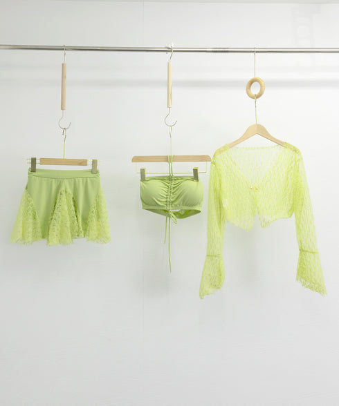 盛れる水着 レディース 体型カバー可愛い レースアップ ホルターネック水着 ジャガードレースラッシュガード バンドゥビキニ 3点セット 大人セパレート水着 水遊び 84WZX-001