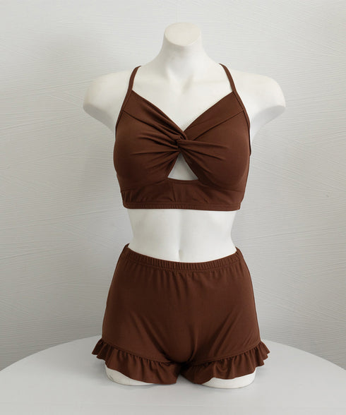 水着 ビキニ3点セット 体型カバー水着 レディース 大人可愛いタンキニ ハイウエストショートパンツ レースラッシュガード セパレート水着 露出控えめ 盛れる水着 84WZX-002