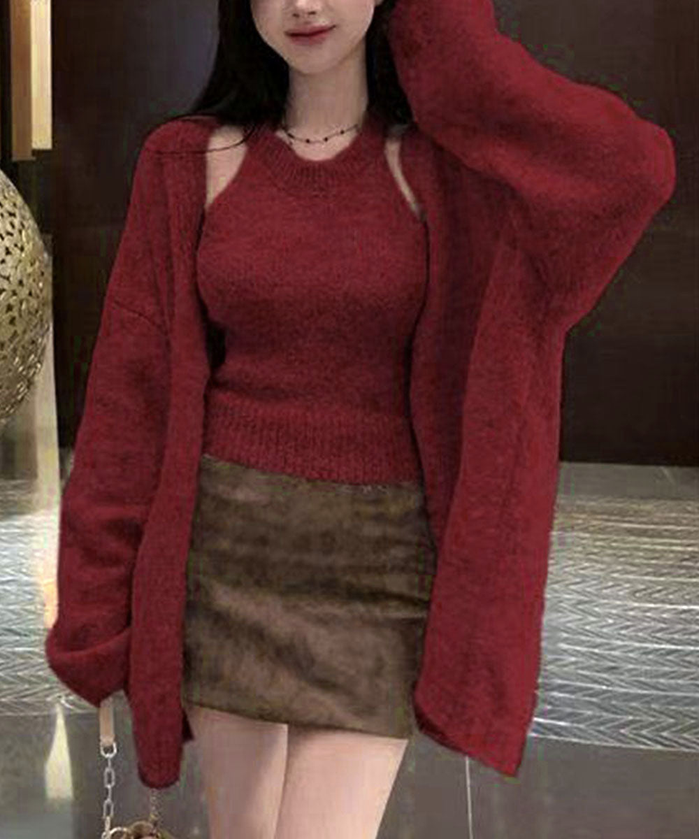 ロングニットアンサンブルタンクトップ付き