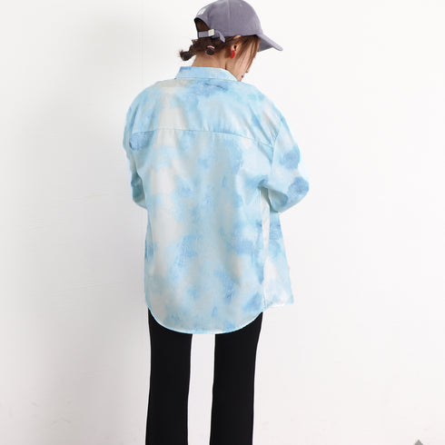 シャツ レディース カーディガン春夏韓国 オーバーサイズ 半袖シャツ 絞り染め クールトップス ゆったり サマーカーディガン長袖 体型カバーシャツブラウス 羽織り 84XIUYI-002