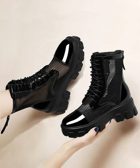 厚底 メッシュブーツサンダル レディース 美脚 ショートブーツ 歩きやすい シアーブーツ 蒸れない サマーブーツ 痛くない レースアップシューズ バックファスナー 84XIXIAN-001