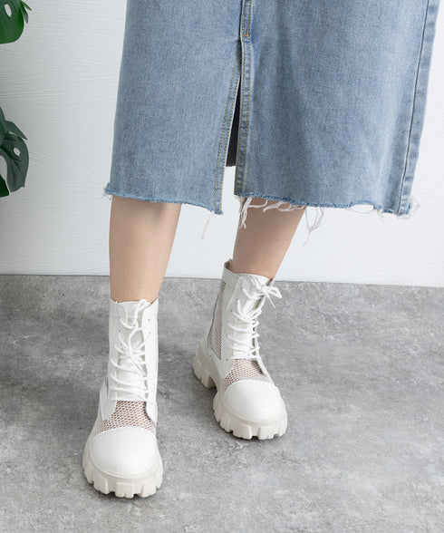 厚底 メッシュブーツサンダル レディース 美脚 ショートブーツ 歩きやすい シアーブーツ 蒸れない サマーブーツ 痛くない レースアップシューズ バックファスナー 84XIXIAN-001