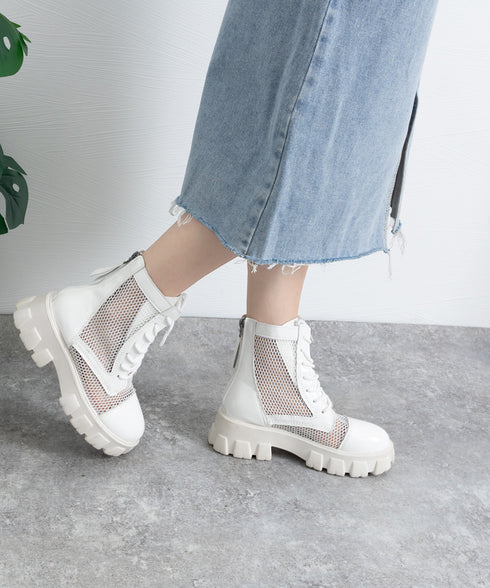 厚底 メッシュブーツサンダル レディース 美脚 ショートブーツ 歩きやすい シアーブーツ 蒸れない サマーブーツ 痛くない レースアップシューズ バックファスナー 84XIXIAN-001