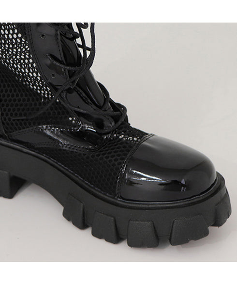 厚底 メッシュブーツサンダル レディース 美脚 ショートブーツ 歩きやすい シアーブーツ 蒸れない サマーブーツ 痛くない レースアップシューズ バックファスナー 84XIXIAN-001